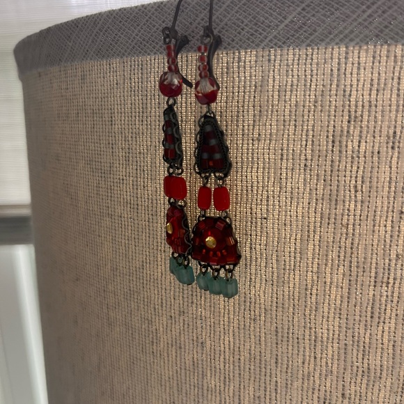 Elegant Red and Blue Beaded Earrings - Picture 7 of 7